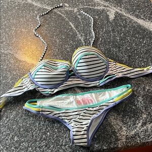 Victoria's Secret Striped Bikini with Yellow and Blue Accents